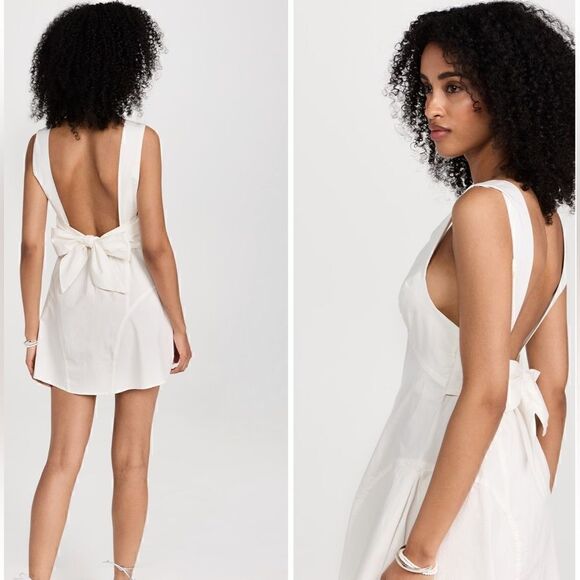 NWOT Free People Eye Catching Mini Dress Sleeveless Open Back Bow V Neck L - Picture 7 of 16
